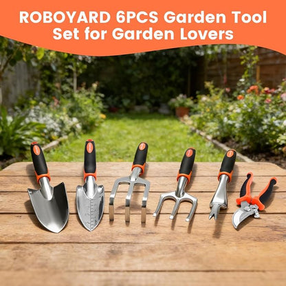 6-Piece Gardening Tools Set, Includes Trowel, Pruning Shear, Cultivator & More for Indoor Outdoor Plant Care, Aluminum Alloy Garden Kit with Ergonomic Non-Slip Handles