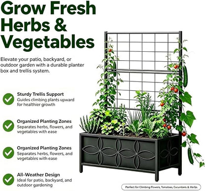 Zhongma Sturdy Raised Garden Bed with Trellis (15.75 x 35.43 x 48.8 in) for Vegetables Flower, Planter Box for Backyard Patio Balcony