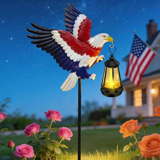Solar Lights Outdoor Waterproof Eagle Garden Decor,29.9in Metal Eagle with Solar Lights,250th Anniversary America Eagle Patriotic Decorations Outdoor,Decorative Garden Stakes for Yard Art Patio Porch