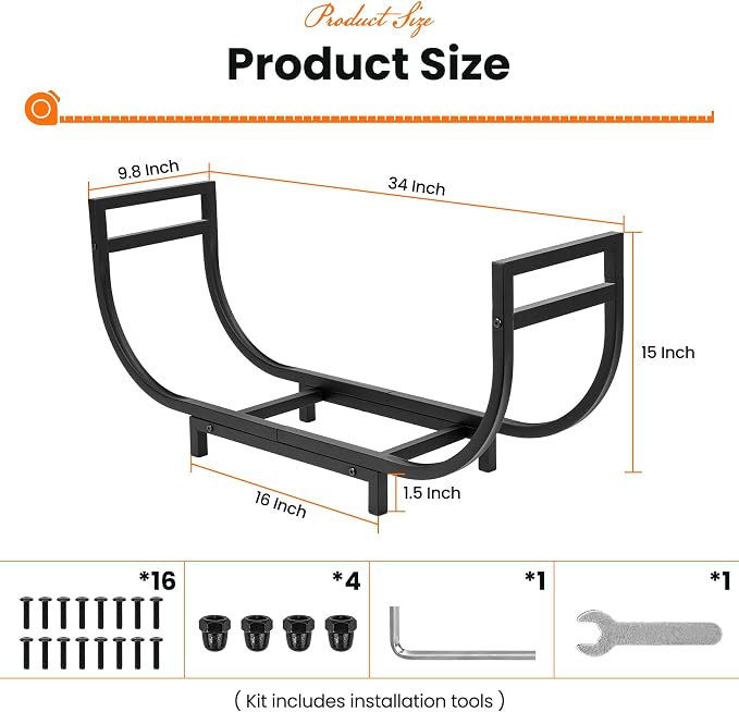 HIHADUUM 34in Firewood Rack Outdoor Indoor with Log Carrier Bag - Heavy Duty Firewood Holder Storage with 400lbs Load Capacity Durable Log Holder Keep Firewood Organized Space Saving