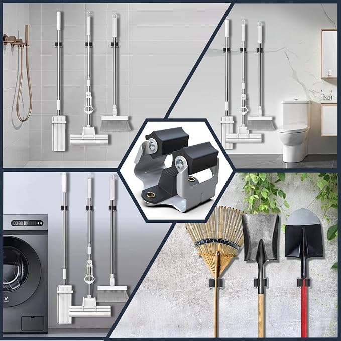 3-H 15 Pack Mop and Broom Holder Big Size Hanging 1 KG Extra,Broom Hanger Wall Mount for Hanging and Organizing Shove Rake Yard Tools in Shed Kitchen Laundry Room Bathroom Garden(Black)