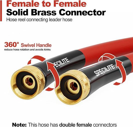 SPECILITE 3/4" Female to Female Hot/Cold Short Leader Hose 20 ft, -50℉-190℉, Flexible & Lightweight Rubber Hoses for Yard, Outdoor, Farm, Red