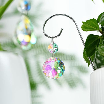 Set 4 Small Trellis with Crystal Prisms Suncatchers for Plant Decorations | Rainbow Maker,Plant Garden Stakes Sun Catchers For for Mini Potted Plants,Plant Accessories Indoor (Sliver,7.5inch)