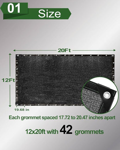vensovo 50% Sunblock Shade Cloth Net Black Resistant - 12x20 Ft Garden Shade Mesh for Plant Cover, Greenhouse, Chicken Coop, Kennels, Tomatoes Plants