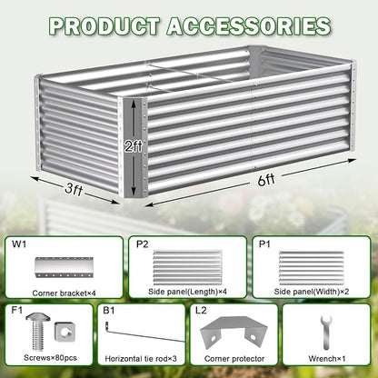 6x3x2ft Raised Garden Bed, Deep Root Planter Box, Silver,1 Pack | 1mm Thick Galvanized Steel, Resists Rust Bowing, Easy Assembly, Ideal Deep-Root Growing Condition for Broccoli,Beans,Tomatoes