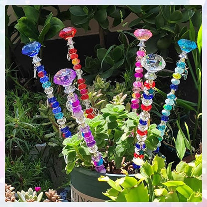 140Pcs DIY Garden Stakes Decorative Beadable Items for Different Festivals Fairy Wand Beaded Garden Stakes Kit Fairy Garden Accessories Outdoor (Diamonds)
