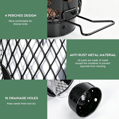 Gbekery Squirrel Proof Bird Feeders for Outdoors Hanging, Black | Metal Wild Bird Feeders for Small Birds with Weight Activated Perches, Weatherproof and Durable, Perfect for Backyard Garden