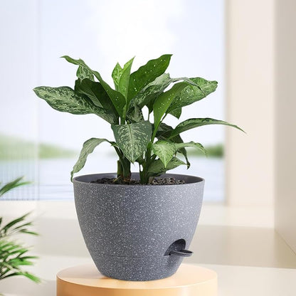 Meowell 12 inch Large Self Watering Pots, Plant Pots with Mesh Drainage Holes for Indoor Outdoor Plants, Plastic Planters with Deep Reservoir for Garden House Flower Plants, Speckled Grey