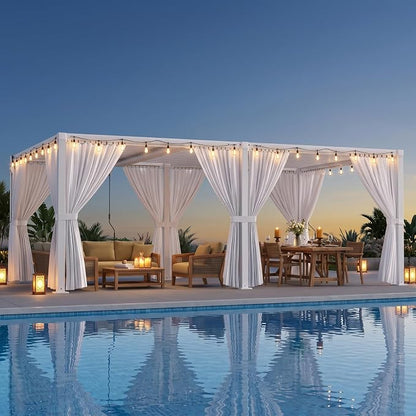 Louvered Pergola 12'x20' Outdoor Pergola with Roof, Heavy Duty Aluminum Frame & Waterproof Curtains, Hardtop Gazebo with Adjustable Louvers for Patio, Deck and Backyard, White
