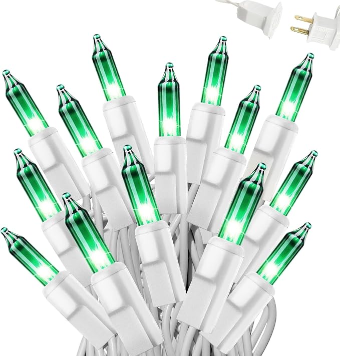 Green Christmas Lights Outdoor, 25FT 100 Count Incandescent Mini Christmas Lights White Wire, Waterproof Fairy Lights, Connectable Xmas String Lights for Christmas Tree, Garland, Wedding Decor
