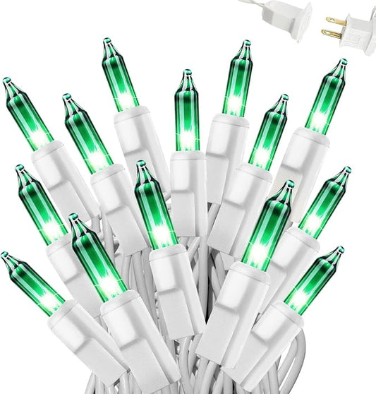 Green Christmas Lights Outdoor, 25FT 100 Count Incandescent Mini Christmas Lights White Wire, Waterproof Fairy Lights, Connectable Xmas String Lights for Christmas Tree, Garland, Wedding Decor