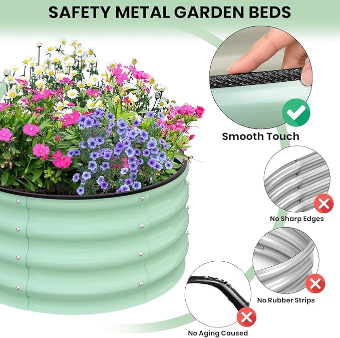 Garvee Galvanized Raised Garden Bed, 2Pcs Raised Garden Beds Outdoor, Round Planter Raised Beds with Gloves and Rubber Edge Trim for Vegetables, Flowers and Herbs, 2x2x1 FT, Green