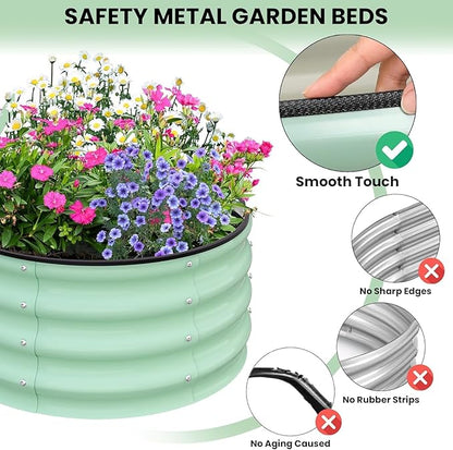 Garvee Galvanized Raised Garden Bed, 2Pcs Raised Garden Beds Outdoor, Round Planter Raised Beds with Gloves and Rubber Edge Trim for Vegetables, Flowers and Herbs, 2x2x1 FT, Green