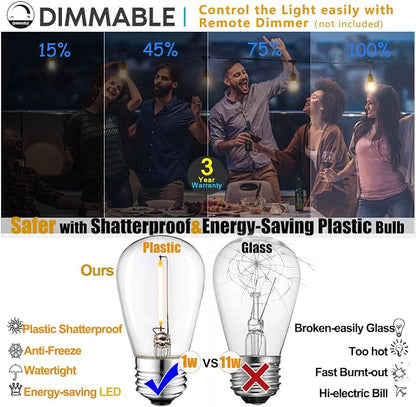 Outdoor String Lights LED 150FT Waterproof Heavy-Duty Patio Lights String with 50 Dimmable Shatterproof Plastic Edison Bulbs(4 Extra) for Gazebo Pergola Bistro Lights Connectable