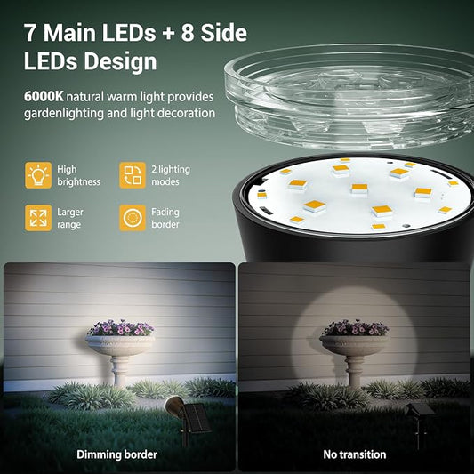 6 Pack Bright Solar Spot Lights Outdoor Cool White, 1000LM Adjustable Solar Lights Outdoor Waterproof, 2-in-1 Solar Powered Spotlights Landscape Lighting for Garden, Yard, Pathway, Tree, Flag
