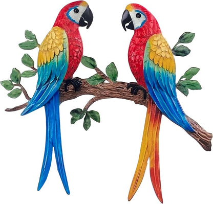 Limygus Colorful Hand-Painted Tropical Macaw Parrot Metal Wall Decor, Indoor Outdoor Hanging Ornament for Yard Patio Fence
