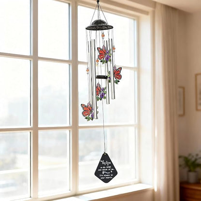 YU FENG Butterfly Memorial Wind Chime, Crystal Suncatcher Outdoor Decor | 34 Inch Metal Wind Chime, Butterfly Design, Sympathy Bereavement Gift, Garden Yard Patio Hanging Decoration