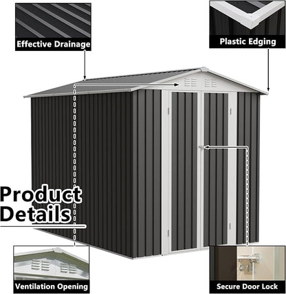 YOPTO 9x6 FT Metal Storage Shed,Lockable Outdoor Tool Shed W/Air Vent | Lockable Hinged Door,Reinforce Frame,Sloped Roof,for Patio,Garden,Backyard,Lawn,Grey