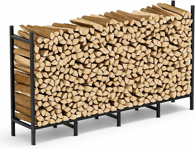 CADUKE Outdoor Firewood Rack 5.3ft, Heavy Duty Metal Wood Rack for Indoor Fireplace & Fire Pit, Adjustable Log Holder with 10 Support Legs, Wood Storage Organizer