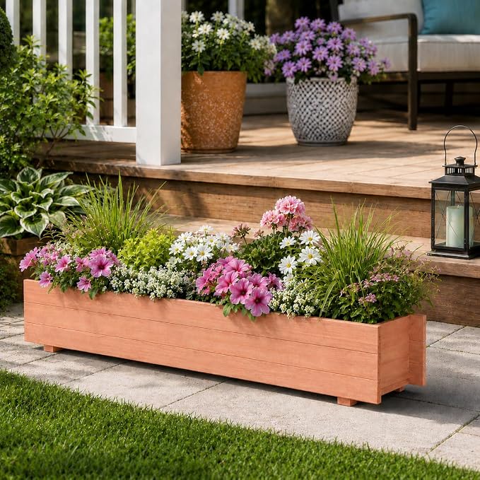 Giantex Raised Garden Bed, 36" x 7" x 6.5" Wooden Elevated Planter Box for Flower Vegetable Herb Garden, Window Mounted Plant Box for Planting Garden Backyard Patio
