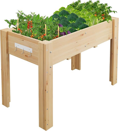 48x24x30IN Wooden Raised Garden Bed with Legs, Elevated Reinforced Large Planter Box for Vegetable Flower Herb Outdoor, Standing Growing Bed for Gardening/Backyard/Patio/Balcony, Liner Included