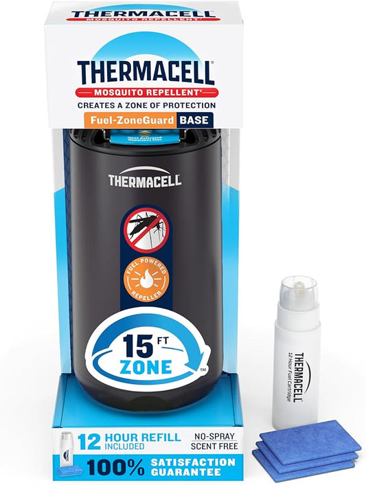 Thermacell Fuel-ZoneGuard Base Fuel Powered Mosquito Repeller; 15-Foot Zone of Scientifically Proven Outdoor Protection; Patio Shield; 12-Hr Refill; DEET-Free; Bug Spray Alternative; Black