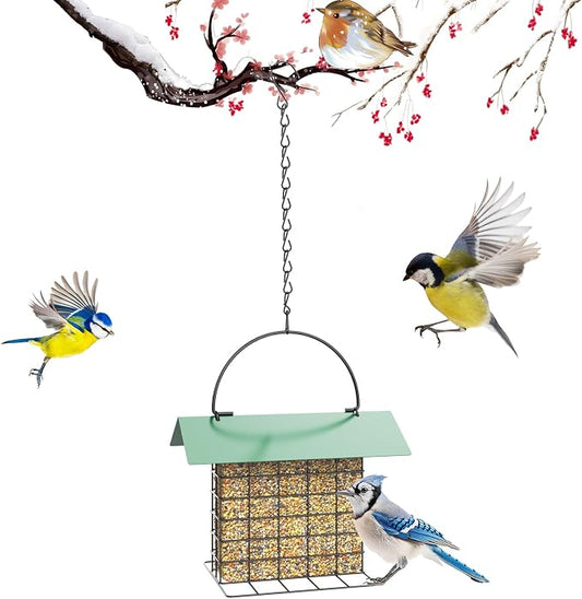 Bird Feeder for Outdoors, Squirrel Proof Suet Feeder for Outside Hanging | Adjustable Chain Hanging for Garden Yard Outside - Suet Cake Feeders Squirrel Proof Birdfeeder