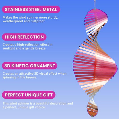 Stainless Steel Wind Spinner Outdoor Garden Decor, Gifts for Women Mom, 3D Metal Reflective Hanging Wind Spinners Sculpture for Outside Patio Garden Yard Porch Decorations (Colorful Spiral, 12 Inch)