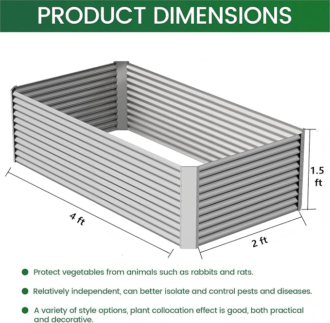 3pcs Tall Galvanized Raised Garden Bed Outdoor,Steel Garden Bed for Vegetables,Above Ground Garden Box for Flower,Metal Raised Beds for Gardening - 4x2x1.5ft