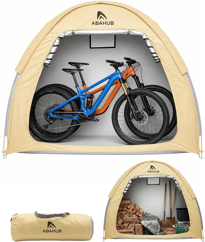 Abahub Portable Bike Storage Shed Tent, Outdoor Silver-Coated Bicycle Shelter with Rain Cover, PU4000 Waterproof 210D Oxford Fabric