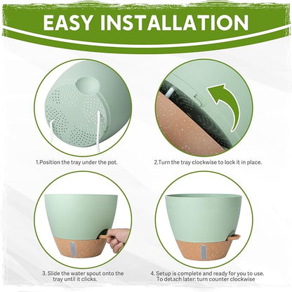 Self-Watering Pots for Indoor Plants with Visible Water Window,5/6/6.5/8/10 Inch Outdoor Flower Pots with Drainage Holes & Reservoir for Patio, Home Decor (Green)