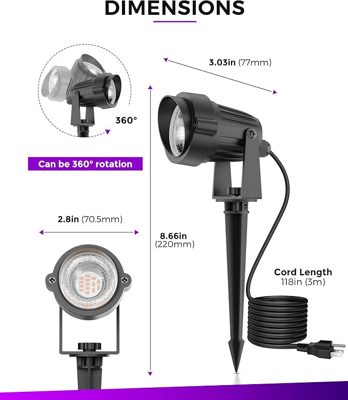L LOHAS LED Halloween Orange and Purple Spotlights Outdoor, Auto On/Off 5W 120V Landscape Lighting for for House, Holiday, Trees, Decoration, 450LM IP66 Waterproof, UL Listed, 2 Pack