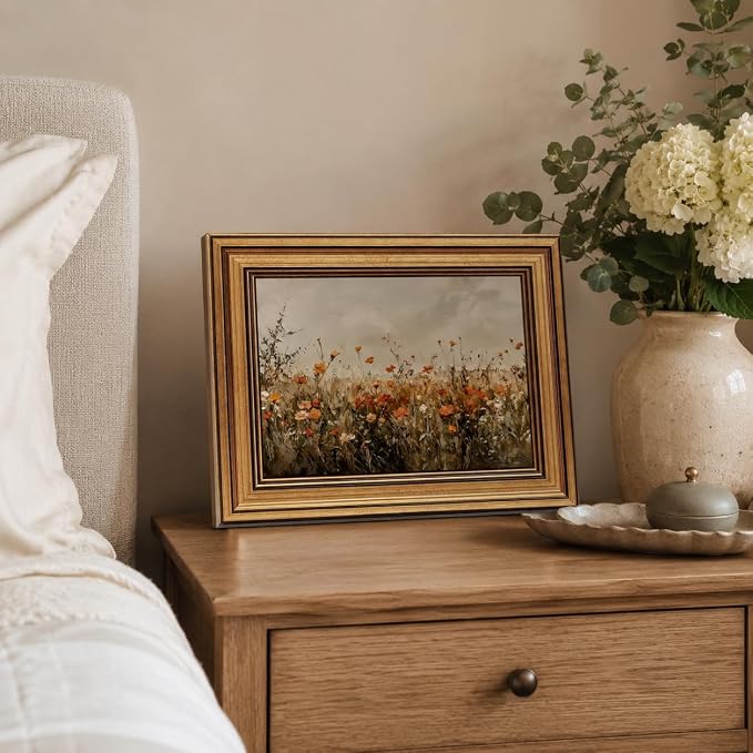 Devunaty Gold Framed Wall Art Vintage Flower Canvas Wall Art for Living Room Wildflower Field Nature Landscape Wall Decor Painting Picture Rustic Farmhouse Print Artwork Bedroom Bathroom Decor 9"x11"
