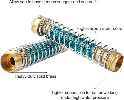 Triumpeek 2 Packs Garden Hose Extension Adapters, 5.7"L Hose Protectors with Coil Spring, Brass Hose/Pipe Connectors with 3/4" Threaded Hose Fittings