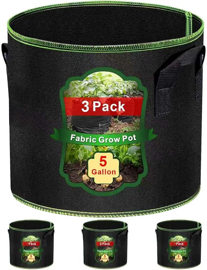 MEKOLIFE 5 Gallon Grow Bags-3 Pack, Thickened Nonwoven Fabric Aeration Planter Bags with Handles, Heavy Duty Vegetable/Flower/Potato Planting Pots for Garden Outdoor