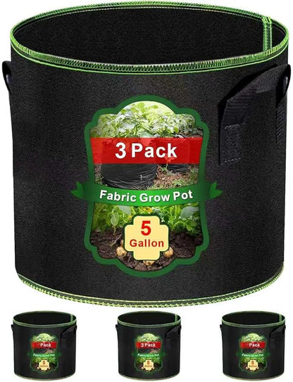 MEKOLIFE 5 Gallon Grow Bags-3 Pack, Thickened Nonwoven Fabric Aeration Planter Bags with Handles, Heavy Duty Vegetable/Flower/Potato Planting Pots for Garden Outdoor