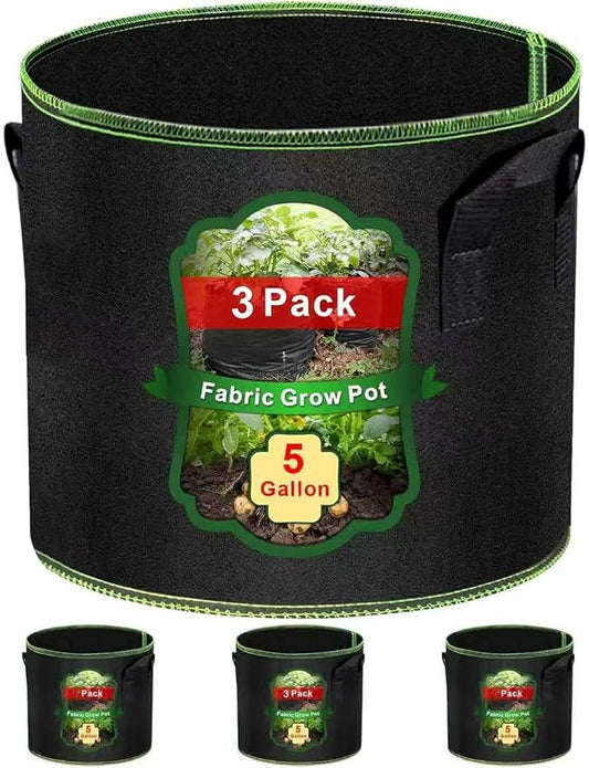 MEKOLIFE 5 Gallon Grow Bags-3 Pack, Thickened Nonwoven Fabric Aeration Planter Bags with Handles, Heavy Duty Vegetable/Flower/Potato Planting Pots for Garden Outdoor