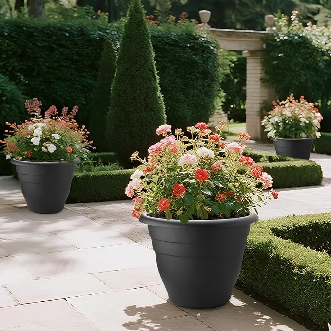 RooTrimmer 3 Pack 20 Inch Large Plant Pots for Outdoor,Heavy Duty Extra Large Deep Garden Planter with Drainage Holes,Sturdy Textured Black Flower Pot for Trees,Shrubs,Patio,Lawn