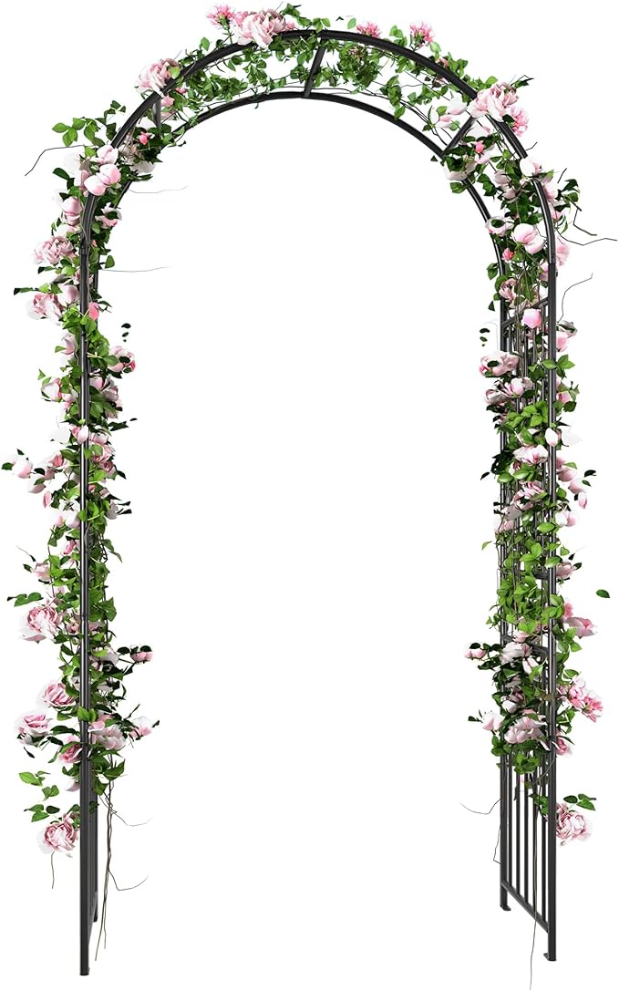 86" H Black Metal Arched Garden Arbor for Climbing Plants | Wedding Archway for Outdoor Ceremonies and Garden Decor, Ideal for Backyard, Lawn, Patio, or Pathway