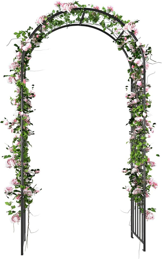 86" H Black Metal Arched Garden Arbor for Climbing Plants | Wedding Archway for Outdoor Ceremonies and Garden Decor, Ideal for Backyard, Lawn, Patio, or Pathway