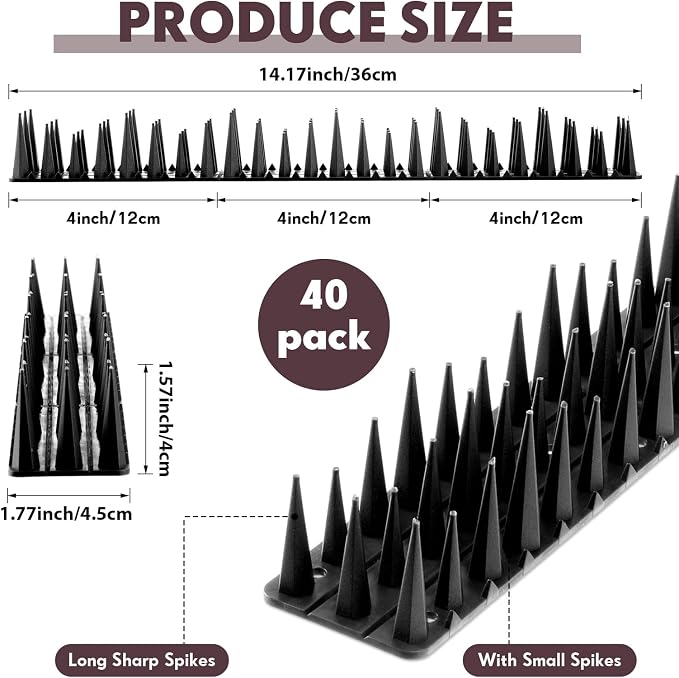 Geetery 40 Pack Bird Spikes for Outside Squirrel Pigeon Spikes Bird Spikes for Cat Animal Outside Plastic Fence Spikes for Garden Wall Railing Roof(Black)