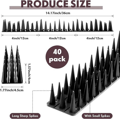 Geetery 40 Pack Bird Spikes for Outside Squirrel Pigeon Spikes Bird Spikes for Cat Animal Outside Plastic Fence Spikes for Garden Wall Railing Roof(Black)
