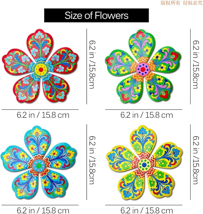Giyyomtr Metal Flowers Wall Decor - 4pcs Metal Flower Wall Art Hanging Decorations for Outdoor Fence Garden Yard Patio Decor