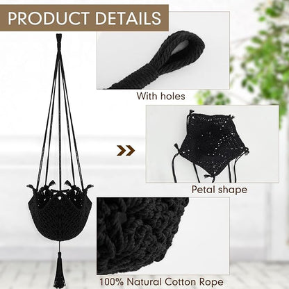 Shappy 2 Pack Boho Macrame Plant Hanger, Large Hanging Planter Plant Holder Pot Hanger Hanging Basket Wall Planters, Plants Lover Gift for Indoor Garden (Classic,Black)