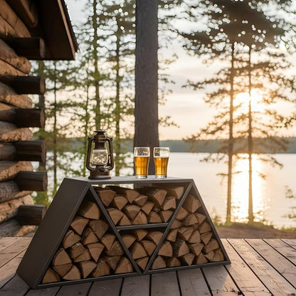 Decoroca Corten Steel Firewood Rack Outdoor Indoor, Heavy Duty Log Holder Stand for Fireplace, Weathering Steel Industrial Sturdy Storage Organizer Racks for Patio & Deck