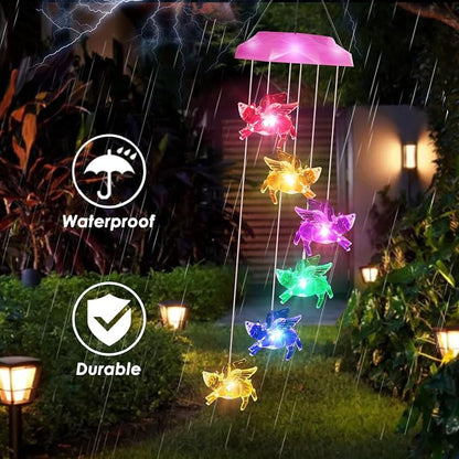 Solar Wind Chimes for Outside- Pig Wind Chimes Pink, | 7 Colors Changing Outdoor, Best Gifts for Mom Grandma Women Wife Aunt Sister, Hanging Wind Chime for Home Garden Yard Decor