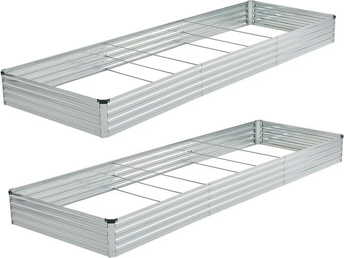 Foxlang 12x4x1ft(2 Pack) Galvanized Raised Garden Bed,Outdoor Planter Box Metal Patio Kit Planting Bed for Vegetables Flowers Herb,Silver