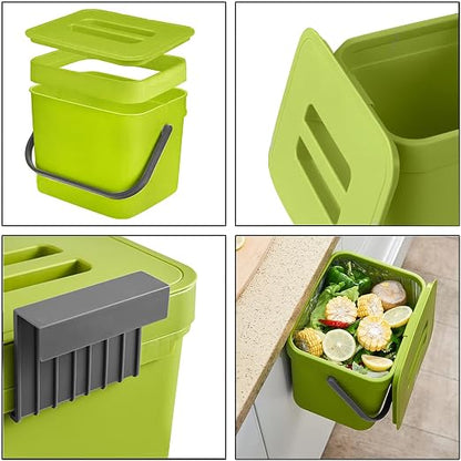 LALASTAR 1.8 Gallon Hanging Trash Can, Green, Plastic, Compost Bin Indoor Kitchen Sealed, Small Trash Can with Lid, Mountable