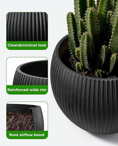 homenote Flower Pots 14.5 Inch,Large Plant Pots Indoor with Drainage,Plastic Pots for Plants,Garden Pots for Outdoor,Large Planters for Indoor Plants,Big Plastic Planter,Black