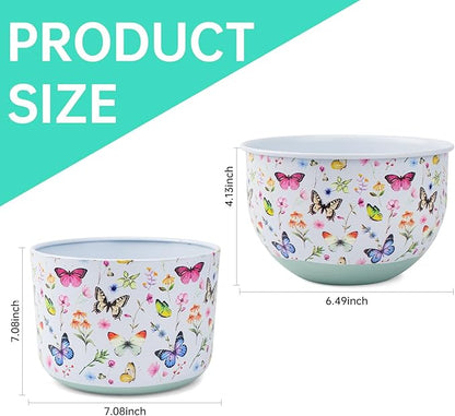 Joint Honglin Butterfly & Bee Metal Planters Set of 2 – Decorative Flower Pots with Colorful Garden Prints, Outdoor & Indoor Use Cute Spring Floral Design for Patio, Balcony, Home Decor (Butterfly)